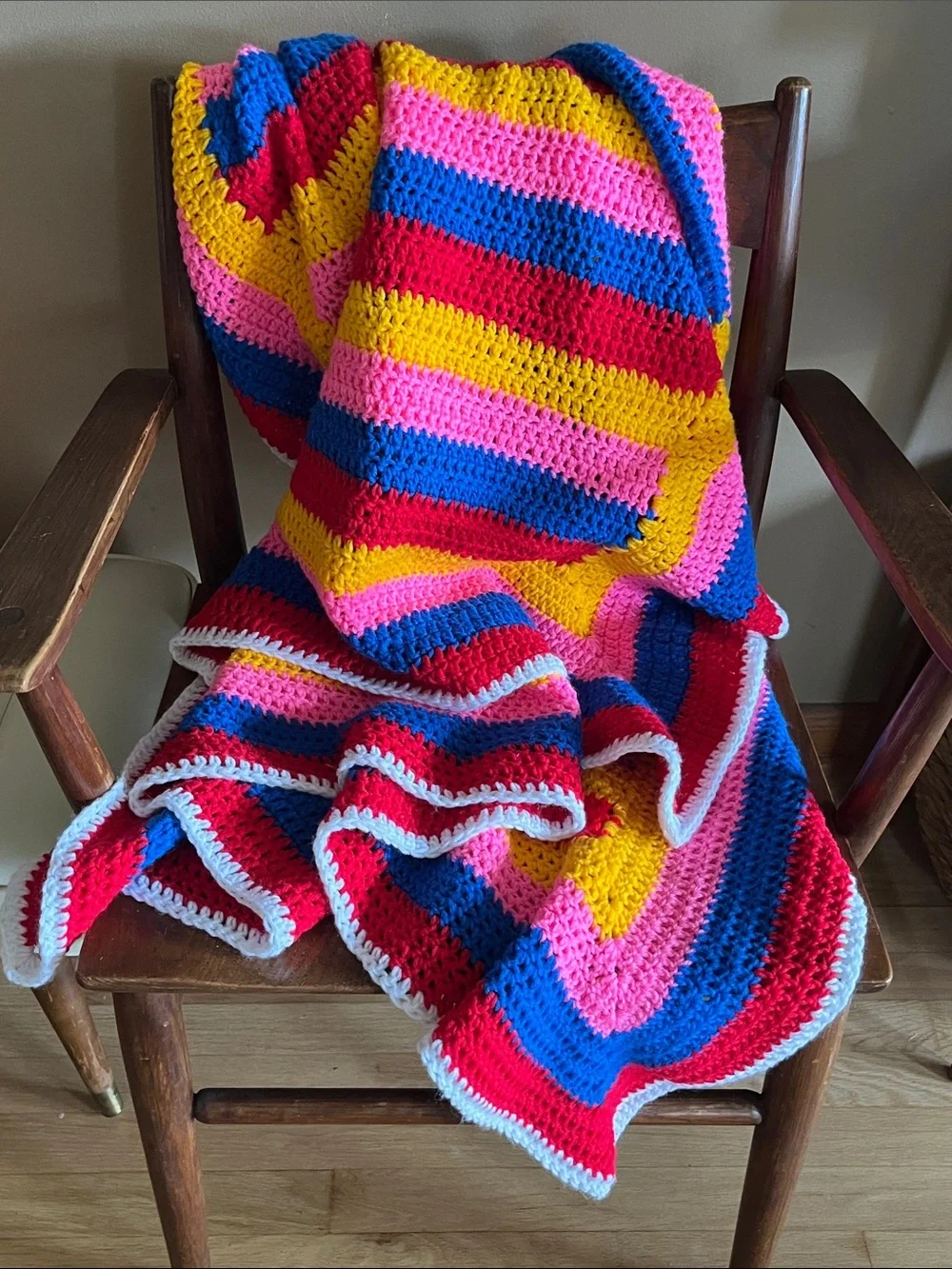 Handmade Striped Crochet Throw Blanket and 2 Pillow Set - Multicolor